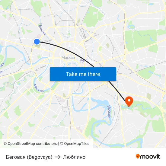 Беговая (Begovaya) to Люблино map