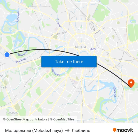 Молодежная (Molodezhnaya) to Люблино map