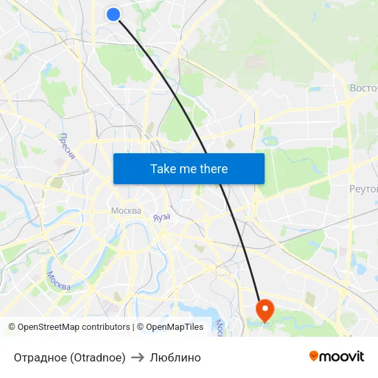 Отрадное (Otradnoe) to Люблино map