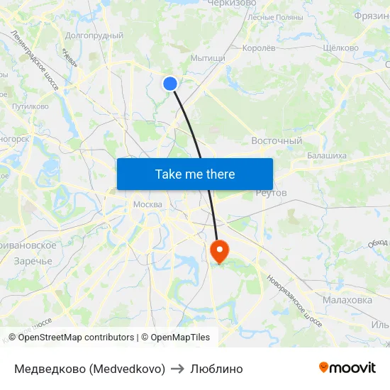 Медведково (Medvedkovo) to Люблино map
