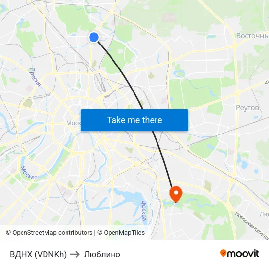 ВДНХ (VDNKh) to Люблино map