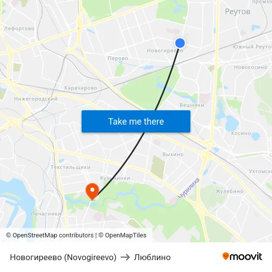 Новогиреево (Novogireevo) to Люблино map