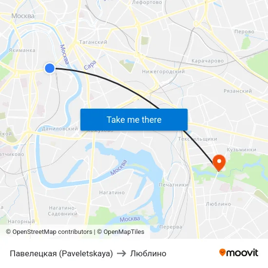 Павелецкая (Paveletskaya) to Люблино map