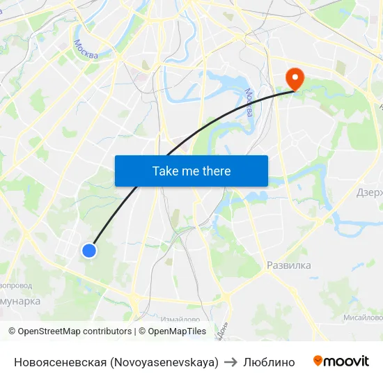 Новоясеневская (Novoyasenevskaya) to Люблино map