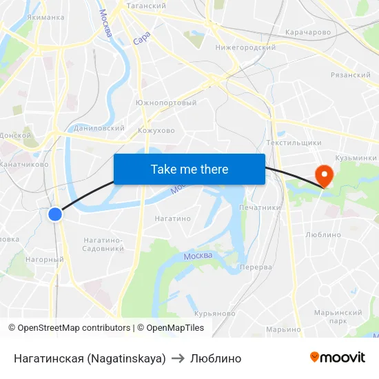 Нагатинская (Nagatinskaya) to Люблино map