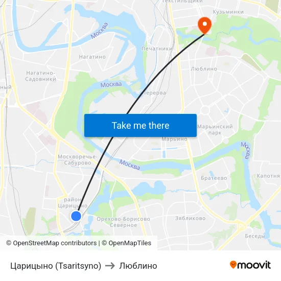 Царицыно (Tsaritsyno) to Люблино map