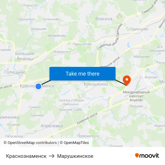 Краснознаменск to Марушкинское map