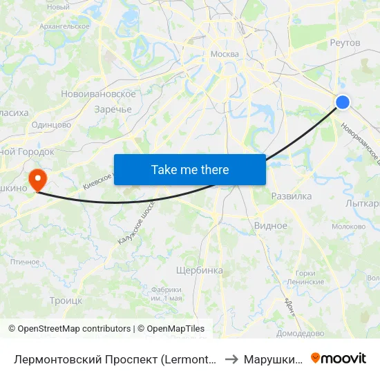 Лермонтовский Проспект (Lermontovsky Prospekt) to Марушкинское map
