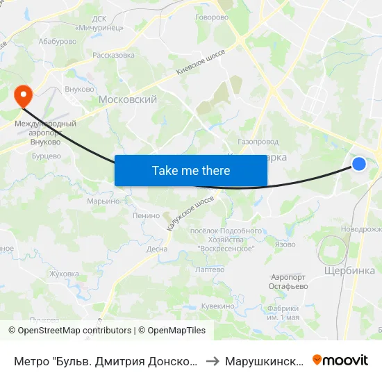 Метро "Бульв. Дмитрия Донского" to Марушкинское map