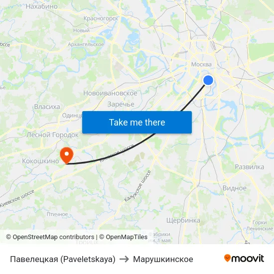Павелецкая (Paveletskaya) to Марушкинское map
