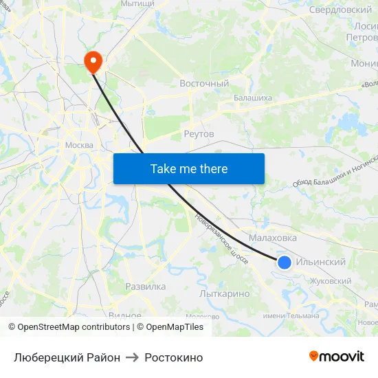 Люберецкий Район to Ростокино map