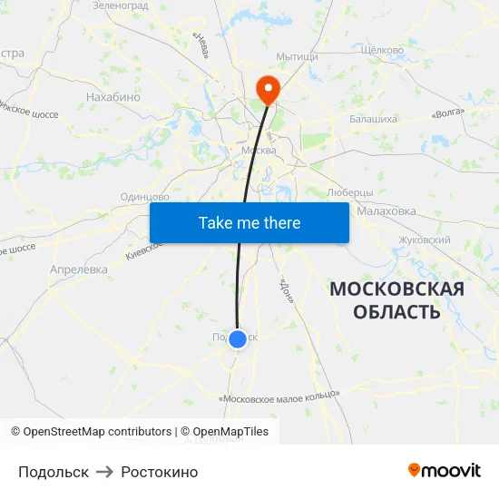 Подольск to Ростокино map