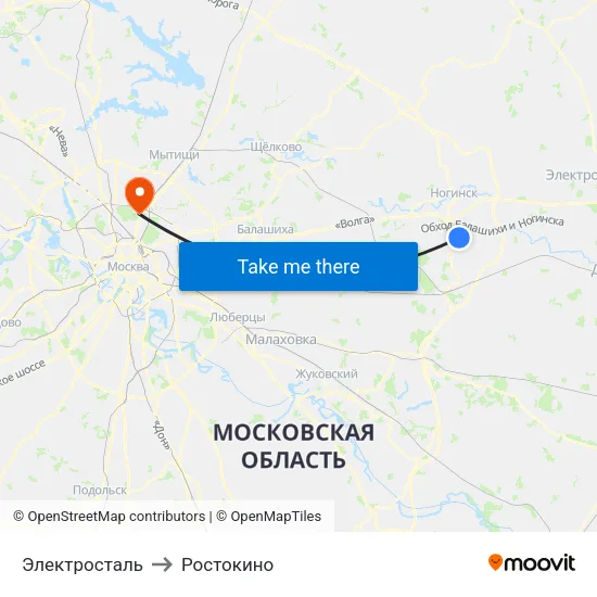 Электросталь to Ростокино map
