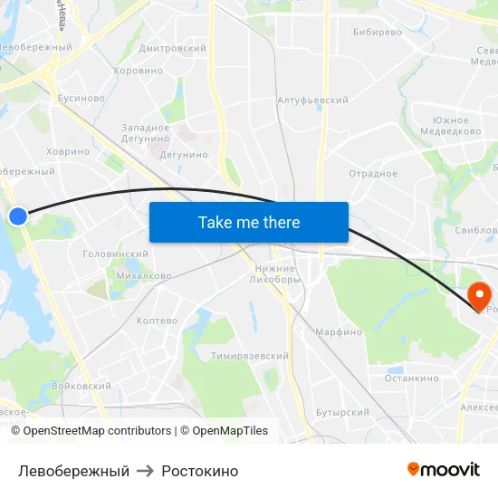 Левобережный to Ростокино map