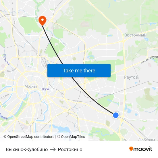 Выхино-Жулебино to Ростокино map