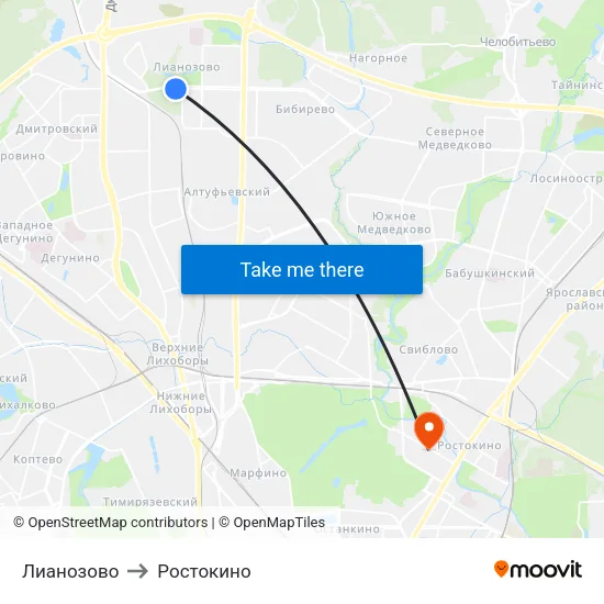 Лианозово to Ростокино map