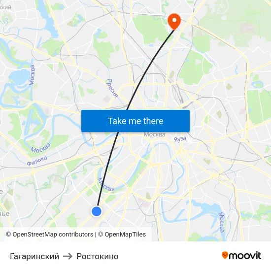 Гагаринский to Ростокино map
