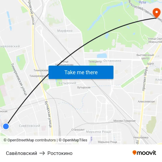 Савёловский to Ростокино map