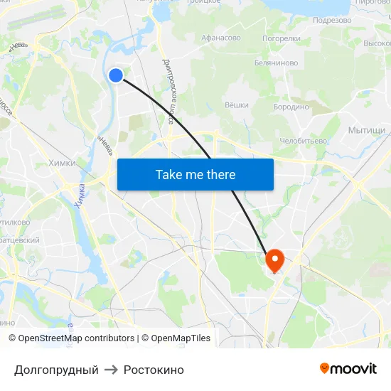 Долгопрудный to Ростокино map