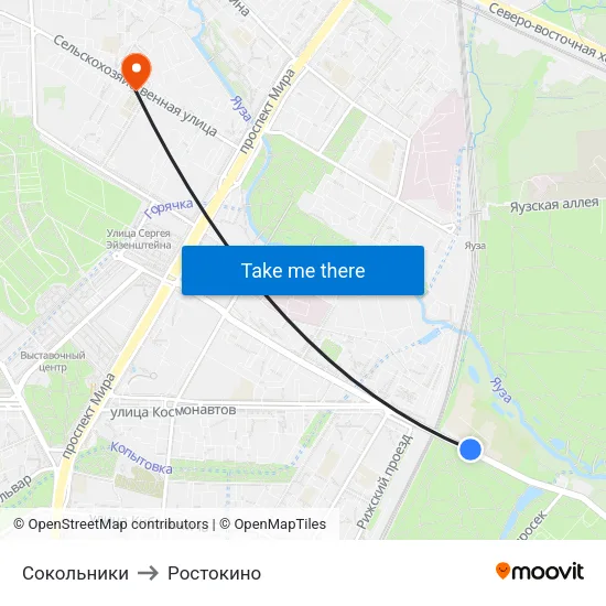 Сокольники to Ростокино map