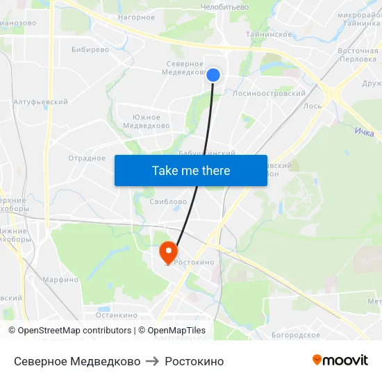 Северное Медведково to Ростокино map