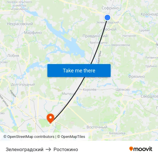 Зеленоградский to Ростокино map