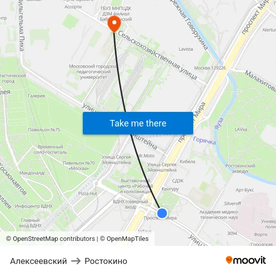 Алексеевский to Ростокино map