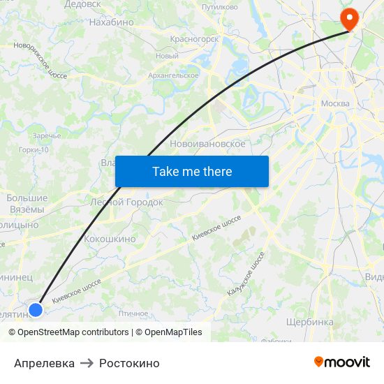 Апрелевка to Ростокино map