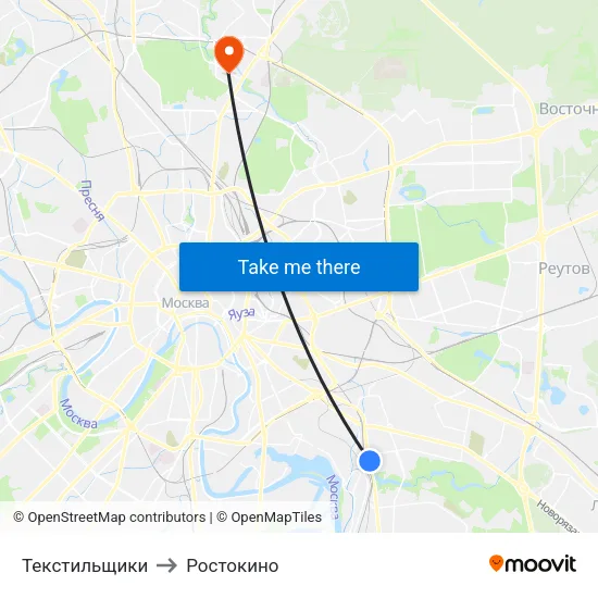 Текстильщики to Ростокино map