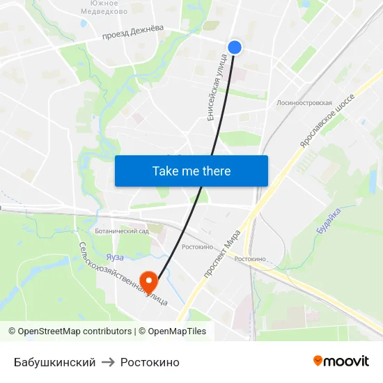 Бабушкинский to Ростокино map