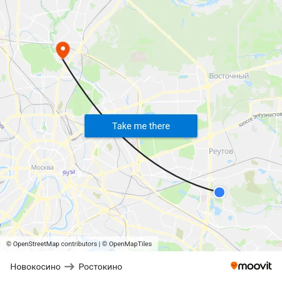 Новокосино to Ростокино map
