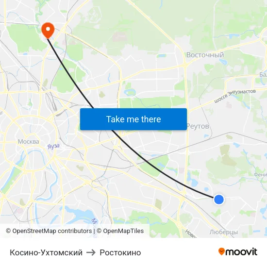 Косино-Ухтомский to Ростокино map