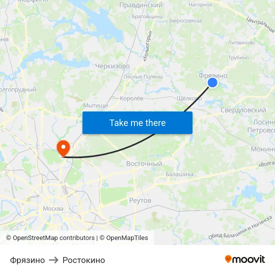 Фрязино to Ростокино map