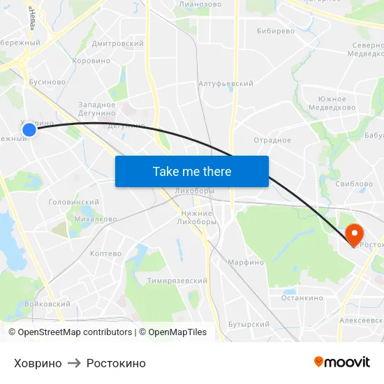 Ховрино to Ростокино map