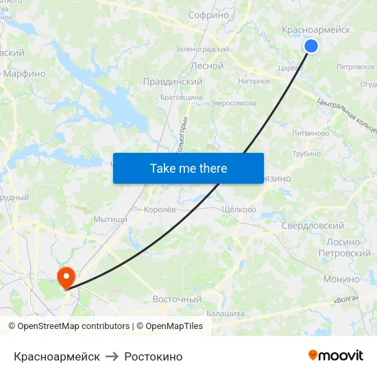 Красноармейск to Ростокино map