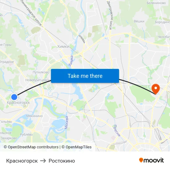 Красногорск to Ростокино map
