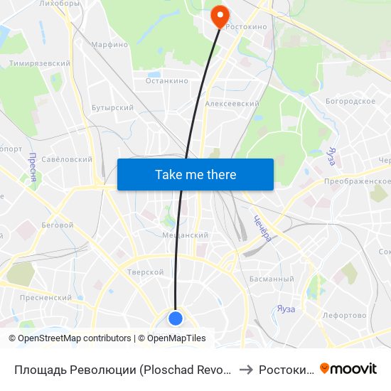 Площадь Революции (Ploschad Revolyutsii) to Ростокино map