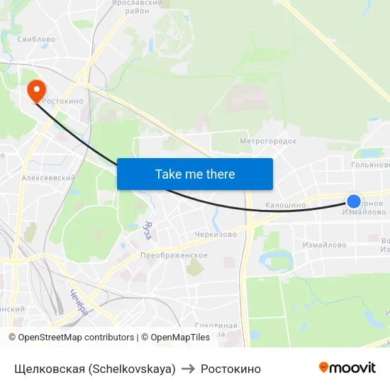 Щелковская (Schelkovskaya) to Ростокино map