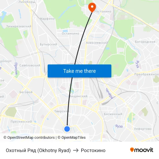 Охотный Ряд (Okhotny Ryad) to Ростокино map