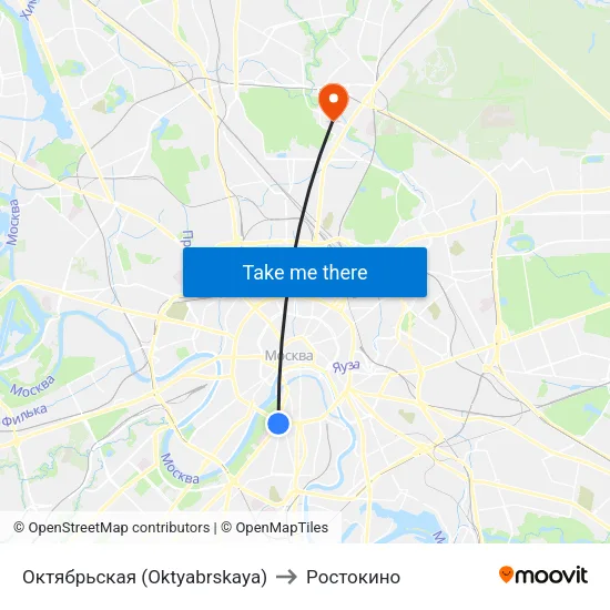 Октябрьская (Oktyabrskaya) to Ростокино map