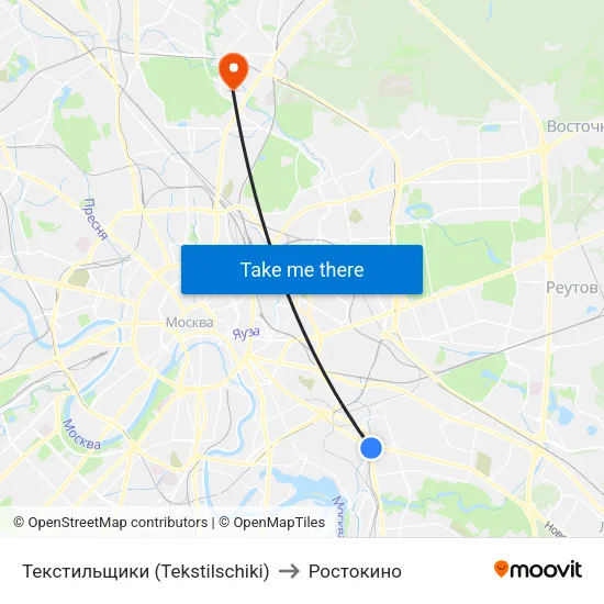 Текстильщики (Tekstilschiki) to Ростокино map