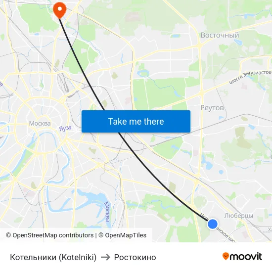 Котельники (Kotelniki) to Ростокино map