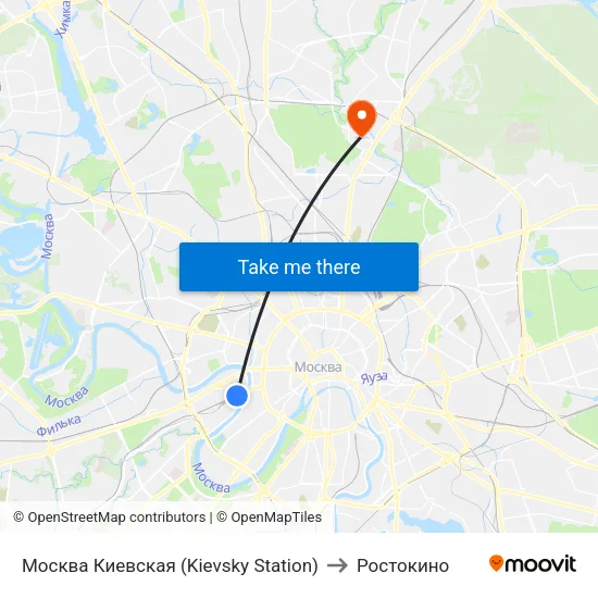 Москва Киевская (Kievsky Station) to Ростокино map