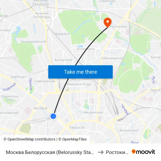 Москва Белорусская (Belorussky Station) to Ростокино map