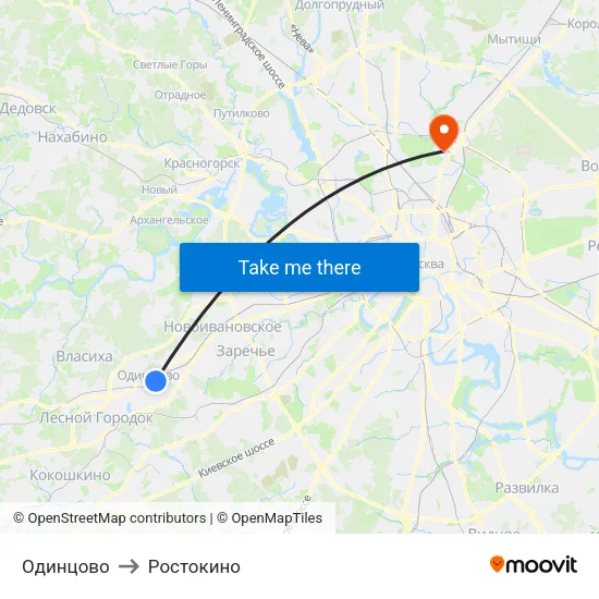 Одинцово to Ростокино map