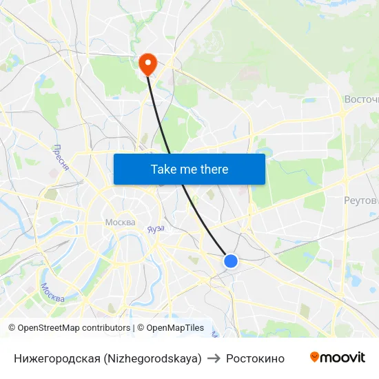 Нижегородская (Nizhegorodskaya) to Ростокино map