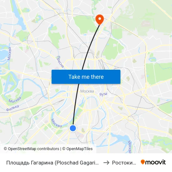 Площадь Гагарина (Ploschad Gagarina) to Ростокино map