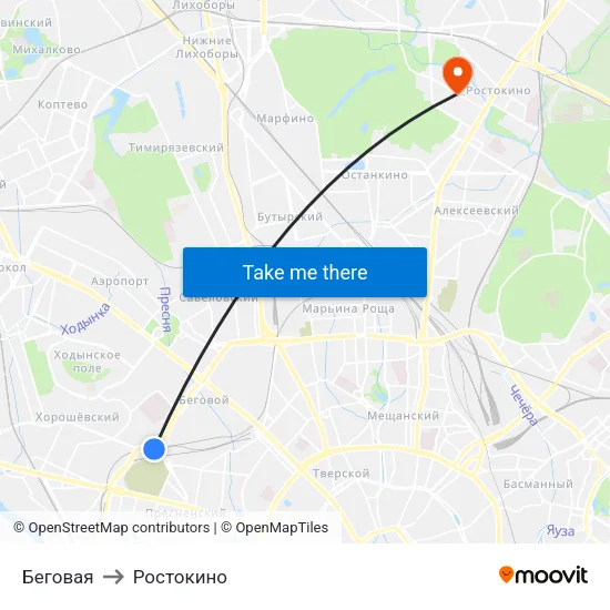 Беговая to Ростокино map