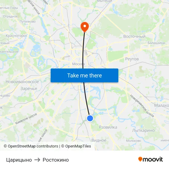 Царицыно to Ростокино map