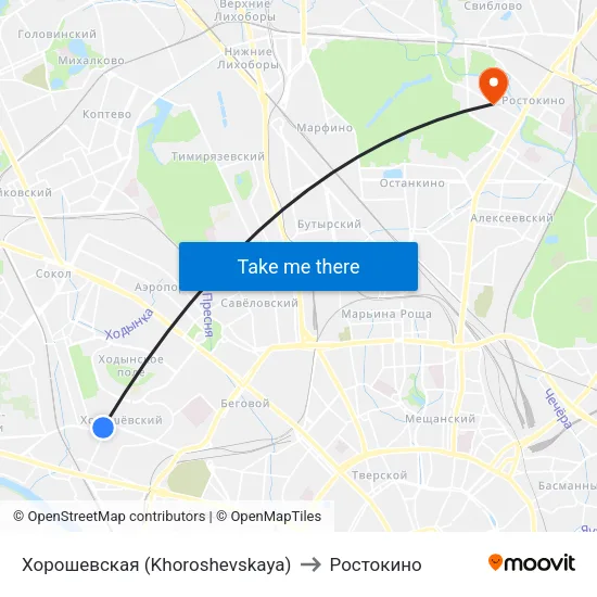 Хорошевская (Khoroshevskaya) to Ростокино map